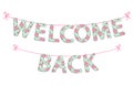 Welcome Back garland as handmade textile letters with roses