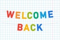 welcome back garland, colorful back to school bunting, big letters hanging on a string, vector illustration