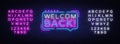 Welcome Back Neon Text Vector. Welcome Back neon sign, design template, modern trend design, night signboard, night