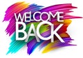 Welcome back paper word sign with colorful spectrum paint brush strokes over white Royalty Free Stock Photo