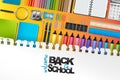 Welcome back to school background with colorful stationery for kids