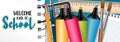 Welcome back to school banner or website header with torn out sheet of paper and realistic study stationery supplies - highlighter Royalty Free Stock Photo