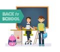 Welcome back to school blackboard with items and elements. Royalty Free Stock Photo