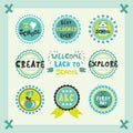 Welcome Back To School Blue Cute Circle Emblems And Labels Set