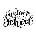 Welcome back to school brush lettering poster, banner, postcard design, vector illustration isolated on white background Royalty Free Stock Photo