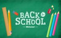 Welcome back to school. Calligraphic chalk text on a school texture board. First september banner Royalty Free Stock Photo