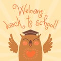 Welcome back to school. Card with an owl.