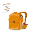 Welcome back to school. Cartoon School backpack with school stationery, education supplies. isolated on a white background. School Royalty Free Stock Photo