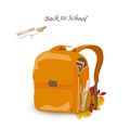 Welcome back to school. Cartoon School backpack with school stationery, education supplies. isolated on a white background. School Royalty Free Stock Photo