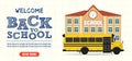 Welcome back to school. Back to school concept design flat banner with school bus Royalty Free Stock Photo