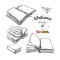 Welcome back to school concept, Vector hand drawn illustration. Chalkboard lettering. Typography. Sketch style