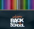 Welcome back to school design card with realistic colorful pencils.