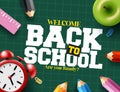 Welcome back to school greeting clipart design. School text in green grid line space background clip art