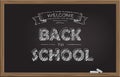 Welcome back to school hand drawn chalk text on black blackboard. Vector illustration. Royalty Free Stock Photo