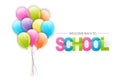 Welcome back to school illustration with a pile of colorful balloons and glass text. Royalty Free Stock Photo