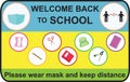 Welcome back to school, keep your distance, yellow round Vector illustration