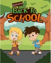Welcome back to school.kid walking to school.vector and illustration.