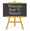 Welcome back to school message Blackboard on a wooden easel,black chalkboard on an old style wooden easel isolated on white Royalty Free Stock Photo