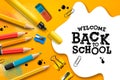 Welcome Back to School, poster and banner with colorful pencils and elements for retail marketing promotion and