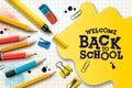 Welcome Back to School, poster and banner with colorful pencils and elements for retail marketing promotion and