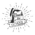 Welcome back to school retro label with Backpack. Lettering calligraphy. Vector illustration Royalty Free Stock Photo
