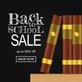 Welcome back to school sale offer banner template with books on the table Royalty Free Stock Photo