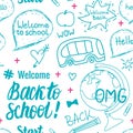Welcome Back to school seamless pattern. Vector hand draw set elements isolated on white background. Royalty Free Stock Photo