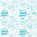 Welcome Back to school seamless pattern. Vector hand draw set elements isolated on white background. Royalty Free Stock Photo