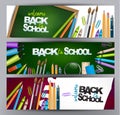 Welcome back to school. A set of horizontal banners or website headers, gift cards or vouchers. Royalty Free Stock Photo