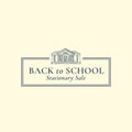 Welcome Back to School Stationary Vector Sign, Symbol or Logo Template. Building Sketch with Classy Retro Typography and