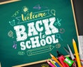 Welcome back to school text drawing by colorful chalk in blackboard Royalty Free Stock Photo