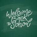 Welcome back to school text drawing by white chalk in blackboard with school items and elements. Vector illustration banner Royalty Free Stock Photo