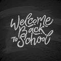 Welcome back to school text drawing by white chalk in blackboard with school items and elements. Vector illustration banner Royalty Free Stock Photo