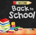 Welcome Back to School Text Written on Black Board Textured Background