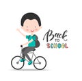 Welcome Back to school vector background with boy on the bike. Vector illustration for website , posters, email and newsletter des