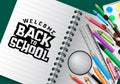 Welcome back to school vector concept design. Welcome back to school typography in blank paper space for text with school supplies
