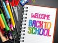 Welcome back to school vector template design with colorful school items Royalty Free Stock Photo