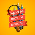 Welcome back to school on yellow background