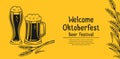 Welcome banner Beer festival Oktoberfest poster template card glass cup wheat ear design Royalty Free Stock Photo