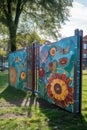 welcome banner on fence in a sunny park