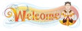 Welcome banner or shop sign has Asian hello acting symbol meaning is sawasdee