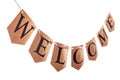 Welcome banner. Welcome text hanging on bunting in selective foc Royalty Free Stock Photo