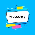Welcome Banner with Typography and Abstract Shapes on Blue Background. Creative Design Element, Decorative Quote