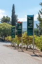 Welcome banners when entering the park at Bet She`arim in Kiryat Tivon, Israel