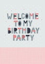 Welcome Birthday party geometry lettering postcard