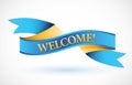 Welcome blue waving ribbon banner