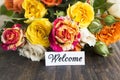 Welcome Card with Bouquet of Multicolored Roses Royalty Free Stock Photo