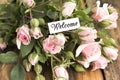 Welcome Card with Bouquet of Pink Roses