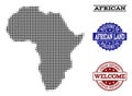 Welcome Collage of Halftone Map of Africa and Scratched Stamps