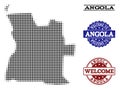 Welcome Collage of Halftone Map of Angola and Textured Stamps Royalty Free Stock Photo